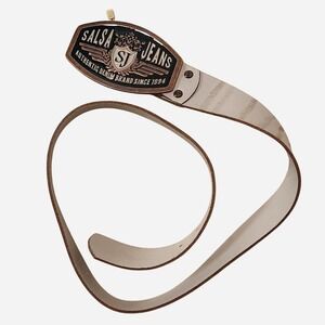 Salsa Jeans grey leather belt with big buckle country western grey brown